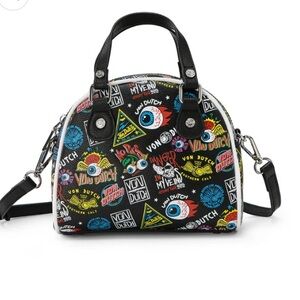NWT VON DUTCH Mini Bowling Bag Black Jax Pattern Vegan Leather Crossbody Purse